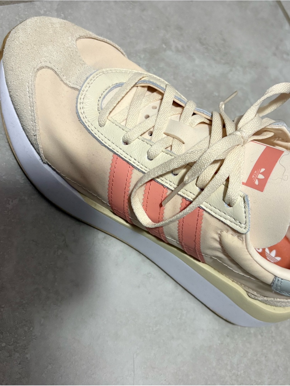 adidas Women's Cream Sneaker with Coral Stripes